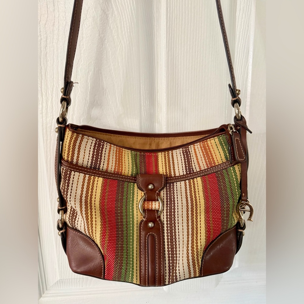 Vintage Etienne Aigner Leather Fabric Crossbody Shoulder Bag